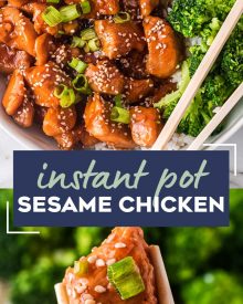 This Instant Pot Sesame Chicken is ready in about 30 minutes.  Tender chicken pieces coated in a glorious sweet sesame sauce with a little kick of spice, better than any takeout! #chicken #sesamechicken #asianchicken #instantpot #pressurecooker #sesame #sweetnspicy #dinner #easyrecipe #chickenrecipe