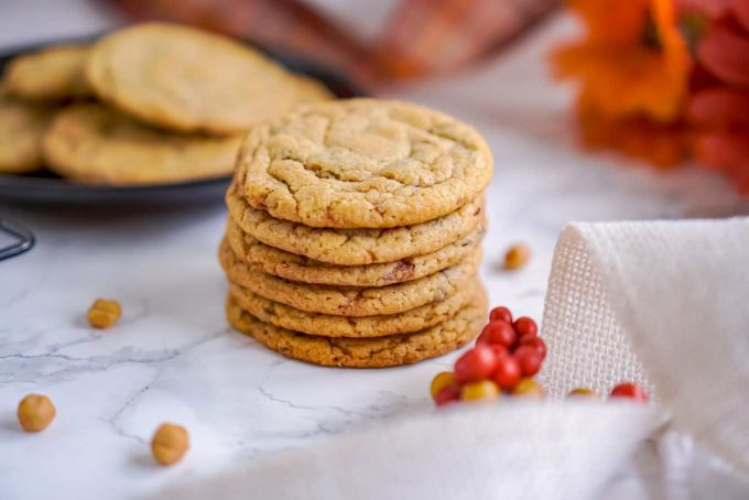 stack of caramel pumpkin cookies