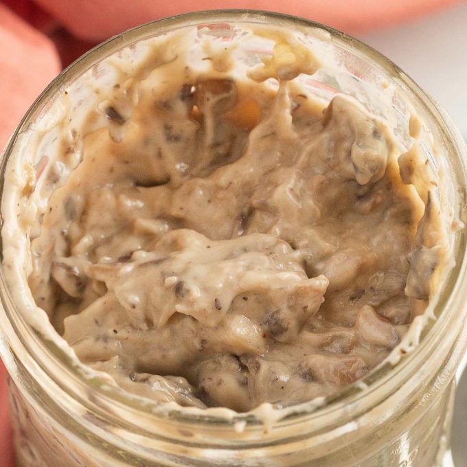 mason jar with condensed cream of mushroom soup