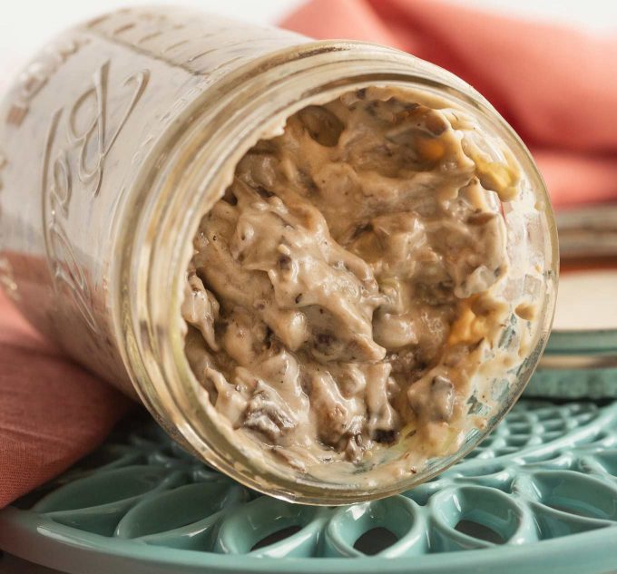 cream of mushroom soup in glass jar