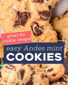 These soft and chewy Andes Mint Cookies are full of chocolate and mint flavor in every single bite!  Perfect for a cookie exchange or holiday gifting! #cookies #andes #mint #chocolate #baking #dessert #easyrecipe #holiday #christmas