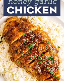 Juicy chicken breast cutlets, seared, tossed in a mouthwateringly simple honey garlic sauce, then broiled until sticky and caramelized. Made with simple ingredients, in one pan, and in just 30 minutes - including prep time! #chicken #chickenbreast #honeygarlic #onepan #onepot #30minuterecipe #familydinner #dinner #easyrecipe