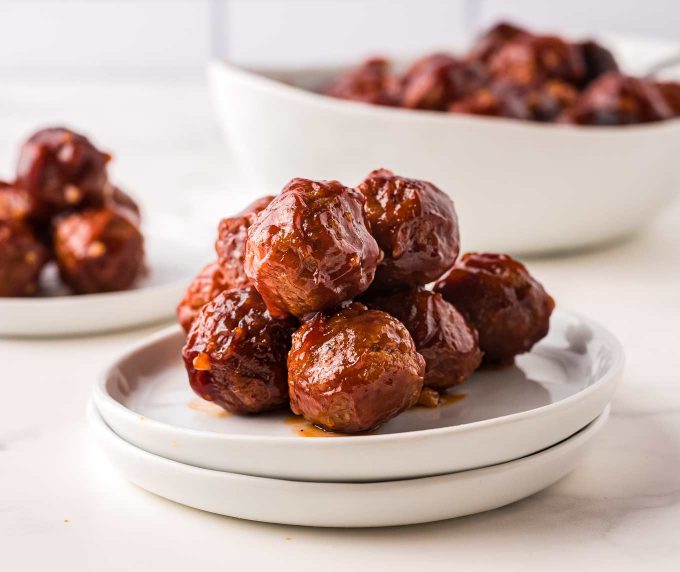 pile of crockpot meatballs on plate