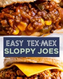 Perfect for quick dinner, these Tex-Mex Sloppy Joes are ready in 30 minutes or less!  Made with beef, jalapenos, corn, and zesty spices, these sloppy joes will soon become a new family favorite! #sloppyjoes #texmex #easyrecipe #dinner #kidfriendly #sandwich #onepan #weeknight