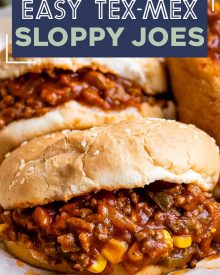 Perfect for quick dinner, these Tex-Mex Sloppy Joes are ready in 30 minutes or less!  Made with beef, jalapenos, corn, and zesty spices, these sloppy joes will soon become a new family favorite! #sloppyjoes #texmex #easyrecipe #dinner #kidfriendly #sandwich #onepan #weeknight