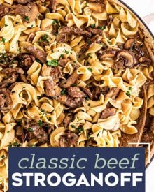 The Ultimate Beef Stroganoff is the most soul-warming comfort food around!  Tender beef strips, mushrooms and onions are smothered in a rich, beefy gravy and tossed with egg noodles.  Ready in about 30 minutes, it's a fabulous weeknight dinner option! #beef #beefstroganoff #stroganoff #comfortfood #dinner #weeknight #30minute #easyrecipe