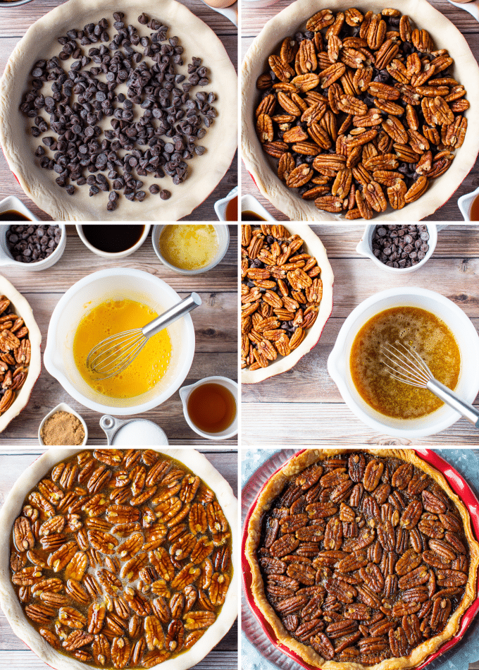 step by step how to make chocolate pecan pie