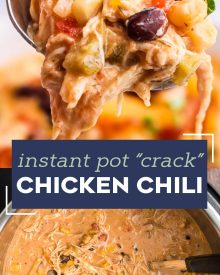This ultra creamy Crack Chicken Chili is made in about 30 minutes in the Instant Pot.  Made with shredded chicken, beans, cheese, ranch seasoning and plenty of spice, it's the perfect weeknight dinner recipe the whole family will LOVE! #chickenchili #crackchicken #instantpot #pressurecooker #ranch #dinner #easyrecipe #weeknight