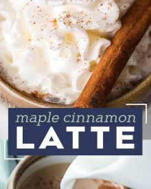 Get a quick energy boost by whipping up this delicious Maple Cinnamon Latte!  Easy to make at home with tips for making your own steamed milk/foam and coffee instructions in case you don't have access to espresso. #latte #maple #cinnamon #coffee #homebrew #coffeeshop #homemade #easyrecipe