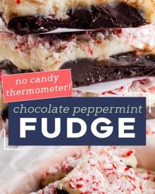 This Peppermint Fudge Recipe is a simple and easy fudge that doesn't need a candy thermometer, just sweetened condensed milk. Perfect for the holidays or as a gift, this no-bake dessert is always a crowd pleaser! #fudge #nobake #chocolate #peppermint #mint #holiday #baking #christmas #winter #fudgerecipe #easyrecipe