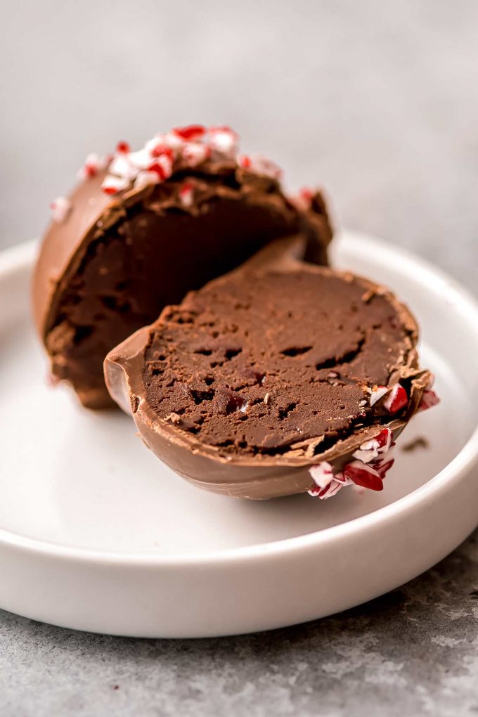 hot chocolate truffle bomb sliced in half