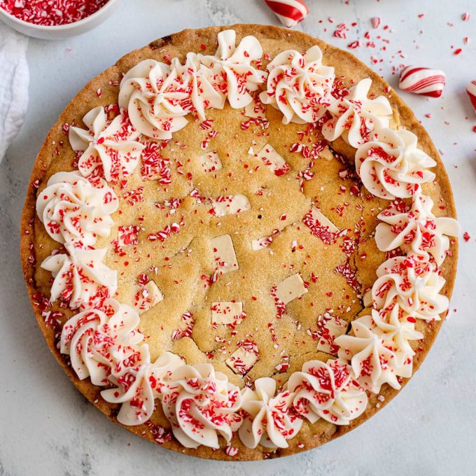 decorated sugar cookie cake with peppermint 