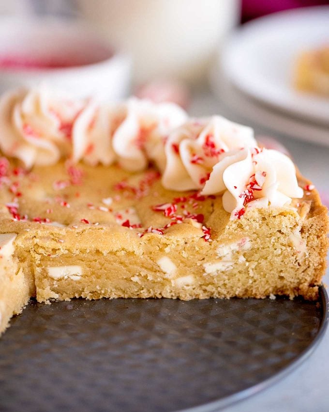 side view of a cut section of cookie cake