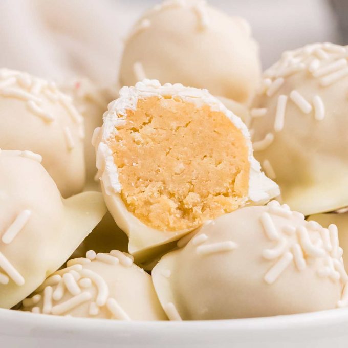 sugar cookie truffles in white bowl