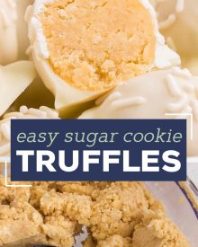 These Sugar Cookie Truffles are the perfect no-bake holiday dessert!  Using just 3 ingredients, plus some optional sprinkles, you can have these whipped up in no time! #truffles #sugarcookie #holidayrecipes #christmas #christmastruffles #dessertrecipe #easydessert #trufflerecipes #holidaytreatrecipes  #holiday #easyrecipe #christmasrecipe  #sugarcookietruffles #whitechocolate 