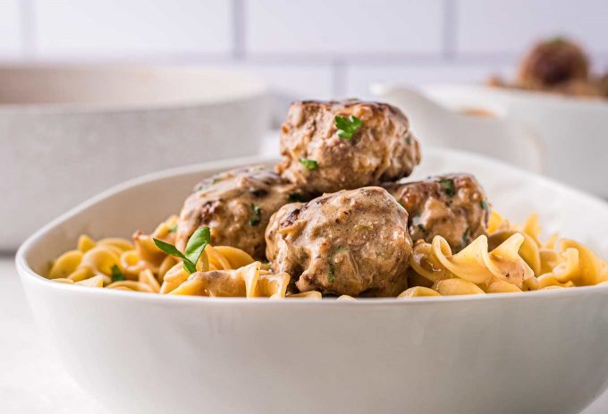 closeup of Swedish meatballs