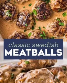 These Classic Swedish Meatballs are made with tender homemade meatballs in a rich and creamy brown gravy.  So simple to make, easy to prep ahead, and perfect to serve up to the family for dinner over some egg noodles or mashed potatoes! #meatballs #swedish #pork #beef #easyrecipe #dinner #comfortfood 