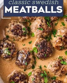These Classic Swedish Meatballs are made with tender homemade meatballs in a rich and creamy brown gravy.  So simple to make, easy to prep ahead, and perfect to serve up to the family for dinner over some egg noodles or mashed potatoes! #meatballs #swedish #pork #beef #easyrecipe #dinner #comfortfood 