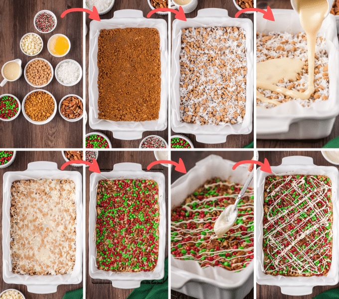 step by step how to make christmas 7 layer bars