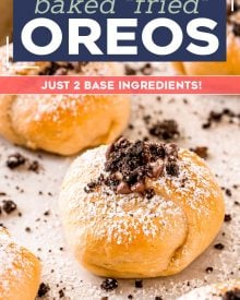 With just 2 base ingredients (plus a totally optional ingredient or two), these baked "fried" Oreos are an easier (and much less oily) version of your favorite fair food!  This amazing dessert is sure to be a family favorite! #oreo #fried #baked #fairfood #dessert #dessertrecipe