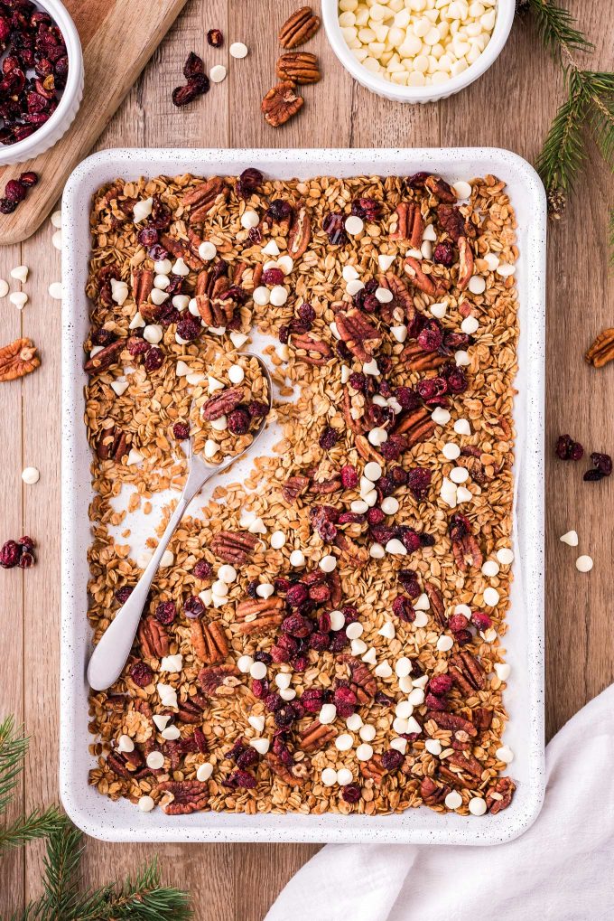 large pan of homemade granola recipe