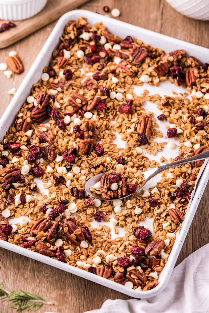 sheet pan of homemade pecan granola