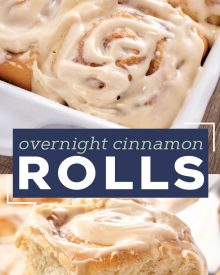 These Overnight Cinnamon Rolls are so soft and fluffy and slathered in a velvety cream cheese icing!  You'll love this warm and gooey breakfast recipe, and how easy it is to make ahead of time! #cinnamonrolls #cinnamon #breakfast #homemade #brunch #cinnabon #cinnamonbun