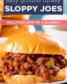 These absolutely delicious ground turkey sloppy joes are made in one skillet and ready in less than 30 minutes!  Homemade yet easy to make, this is a family-friendly dinner that you can even make ahead of time. #sloppyjoes #turkey #groundturkey #dinner #kidfriendly #weeknight #healthier #easyrecipe