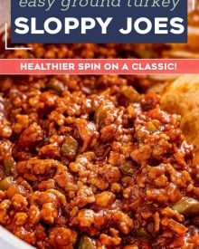 These absolutely delicious ground turkey sloppy joes are made in one skillet and ready in less than 30 minutes!  Homemade yet easy to make, this is a family-friendly dinner that you can even make ahead of time. #sloppyjoes #turkey #groundturkey #dinner #kidfriendly #weeknight #healthier #easyrecipe