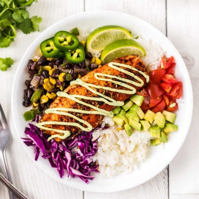 blackened fish taco bowls