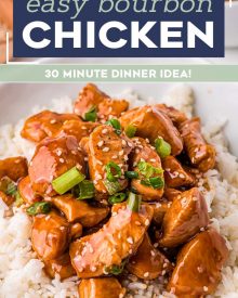 This recipe for Bourbon Chicken is so easy to make, with tender, juicy bites of chicken and a gloriously sweet and sticky sauce that clings to each bite. Make it in just 30 minutes, and you’ll have a weeknight dinner the whole family will love! #bourbonchicken #chicken #chickenbreast #bourbon #asian #chinese #takeout #stirfry