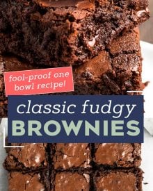 These Classic Fudgy Brownies are made with BOTH cocoa powder and chocolate. Made right in the saucepan, you won't believe how easy it is to make brownies from scratch with dense fudgy centers and shiny, crackly tops! #brownies #dessert #fudgy #fromscratch #dessertrecipes