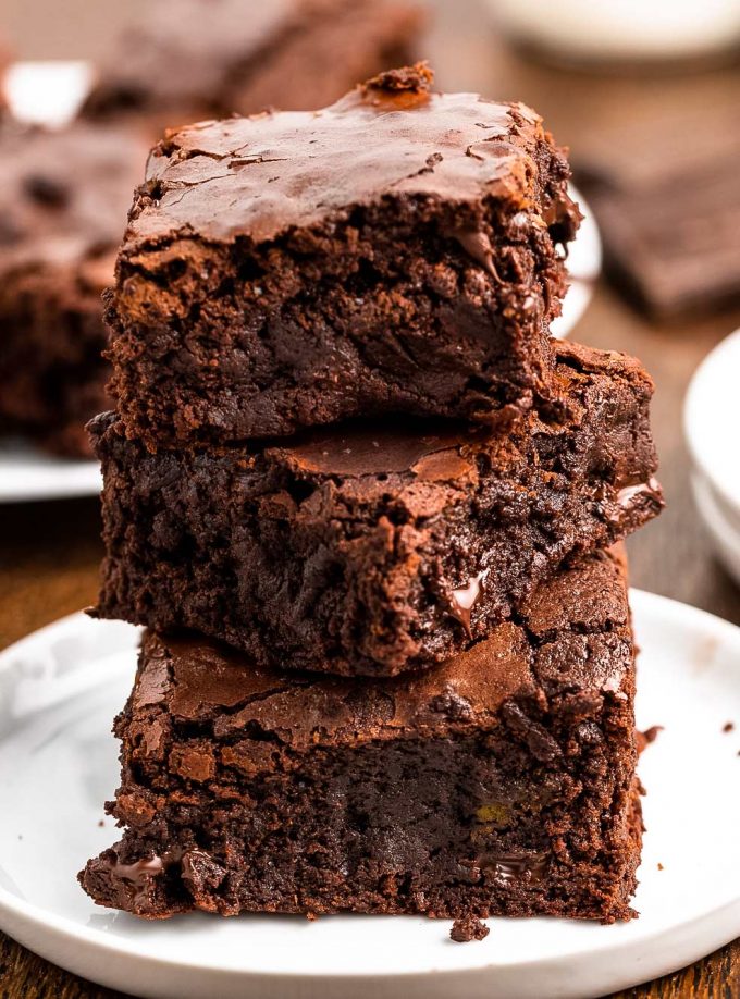 stack of gooey homemade brownies