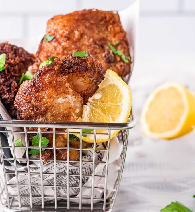 beer battered fish in basket