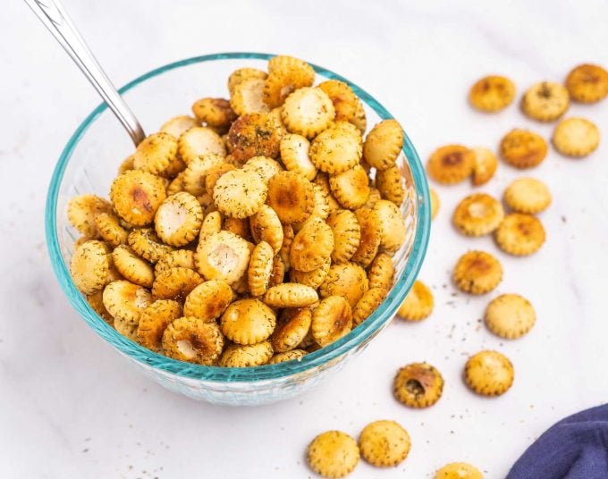 seasoned oyster crackers in a bowl