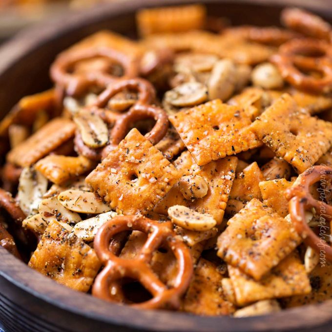 bowl of italian herb snack mix