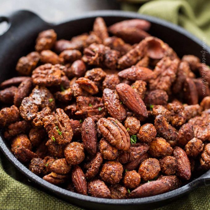 bowl of barbecue mixed nuts