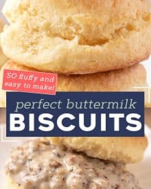 Learn how to make the BEST Buttermilk Biscuits from scratch! They're so light and flaky, and plenty fluffy. Perfect for topping with sausage gravy, butter, honey or jam! #biscuits #biscuitrecipe #buttermilkbiscuits