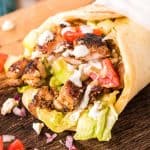 close up of a chicken shawarma wrap