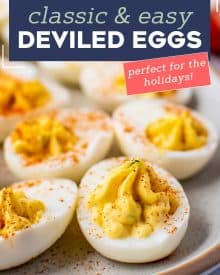 These Classic Deviled Eggs are so creamy, full of flavor, and easy to make. Perfect for a bbq, potluck, holidays, and more! This is a base recipe that you can play around with and add fun flavors to! #deviledeggs #deviled #hardboiledeggs