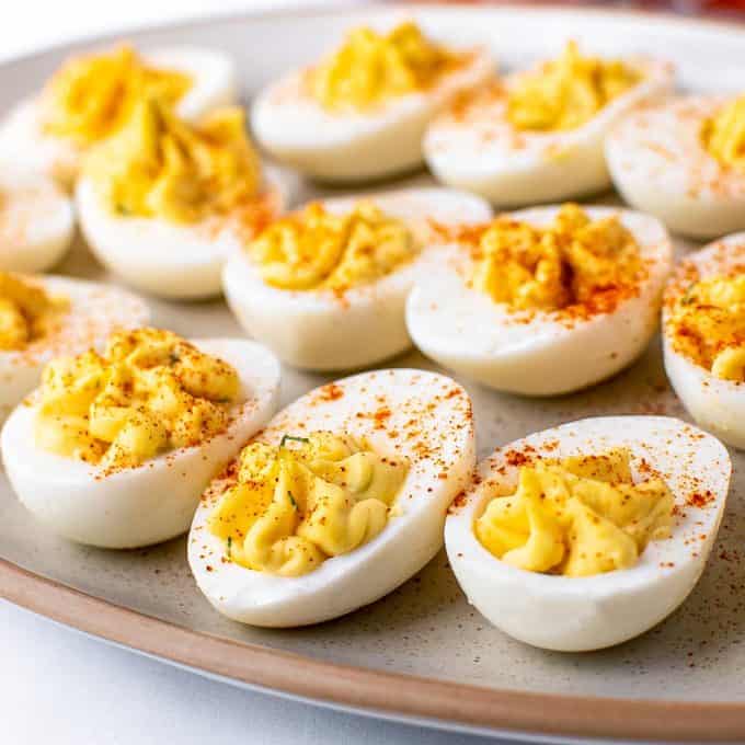 deviled eggs on platter