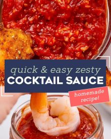 Making your own Homemade Cocktail Sauce is SO easy. Just mix together and chill, then you'll have the best tasting and and zesty cocktail sauce you've ever had! #cocktailsauce #sauce #shrimpcocktail #shrimp #homemaderecipe #easyrecipe