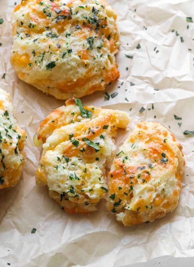 cheddar bay biscuit pulled apart