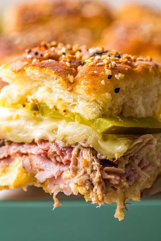 up close view of cuban ham and cheese slider