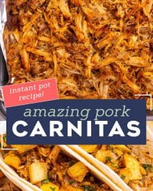 This recipe for Instant Pot Carnitas has perfectly seasoned and ultra tender pork with plenty of crispy bits for texture. So easy to make, and perfect for taco night, meal-prep, nachos and more! #carnitas #mexican #pork #pulledpork