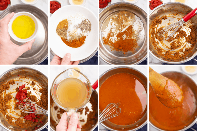 step by step how to make enchilada sauce - image collage