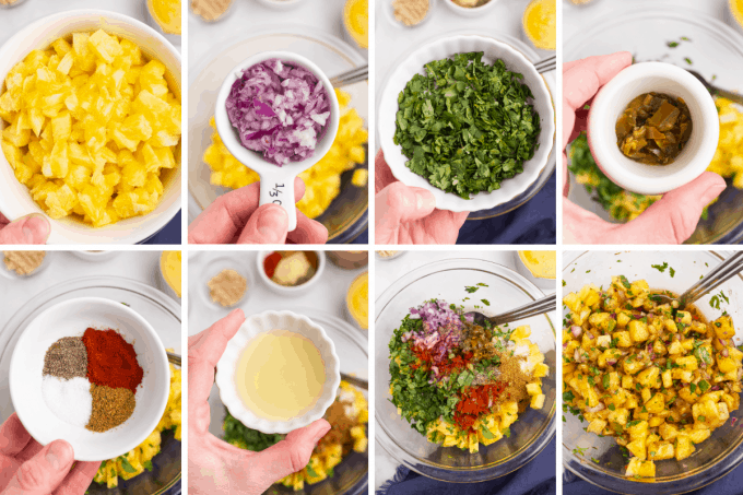 step by step how to make pineapple salsa for carnitas image collage