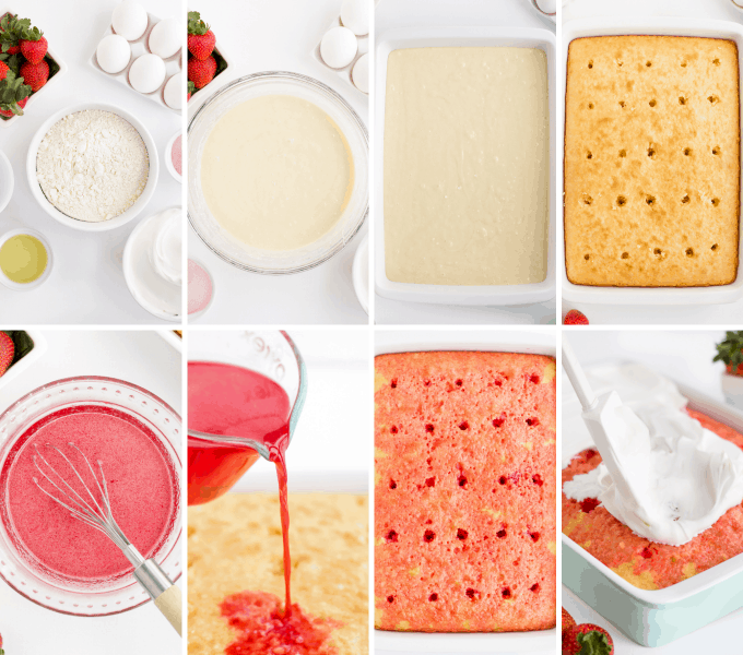 step by step how to make strawberry poke cake