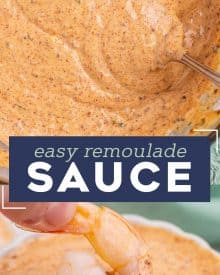 This Cajun-Style Remoulade Sauce is a creamy and ultra flavorful sauce with a glorious kick of spicy Cajun flavors. Perfect for crab cakes, shrimp, fries, fried pickles and more! #remoulade #sauce #cajun #creole #seafood