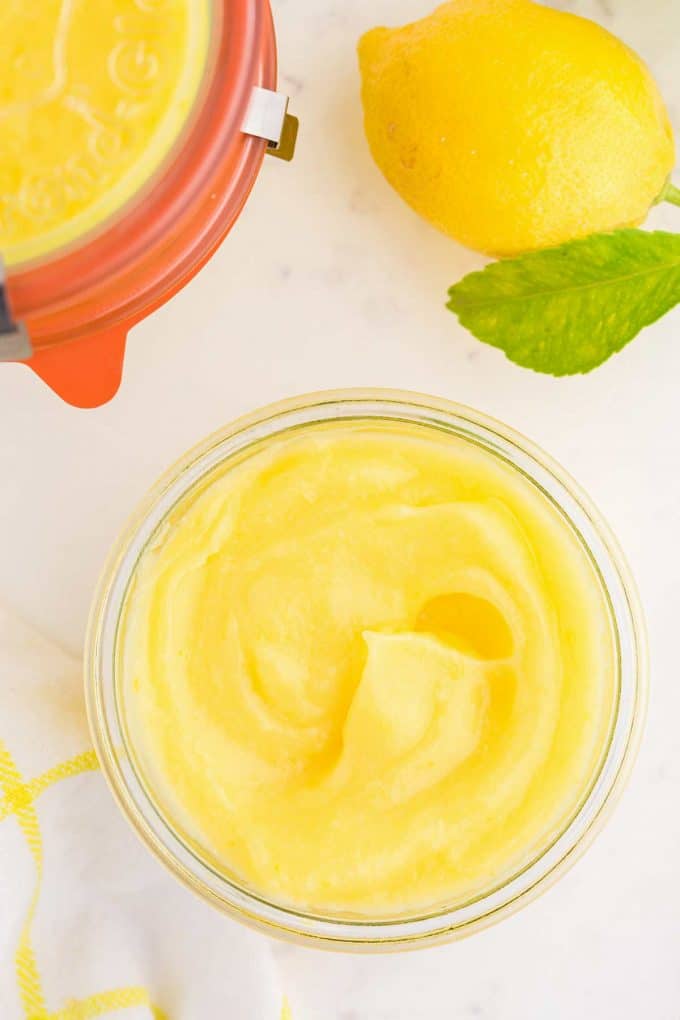 creamy lemon curd in glass jar